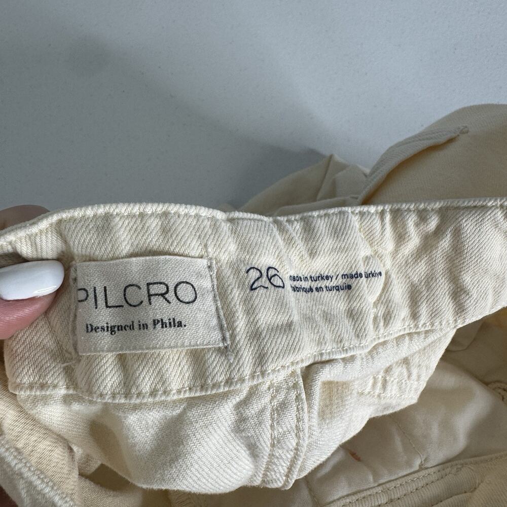 Pilcro Anthro Mid-Rise Wide-Leg Trouser Jeans Womens 26 Cream Utility Pants Boho - Picture 8 of 13